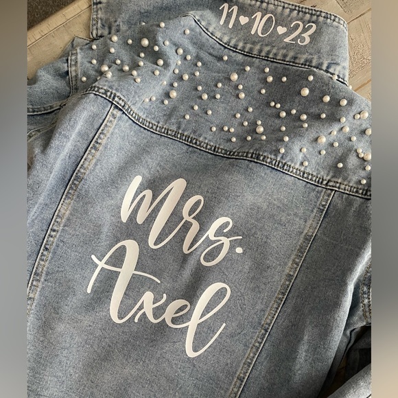 Custom Mrs. Denim Jacket with Pearls - Picture 2 of 6